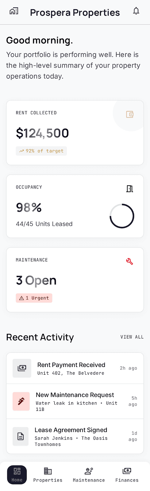 Prospera landlord dashboard
